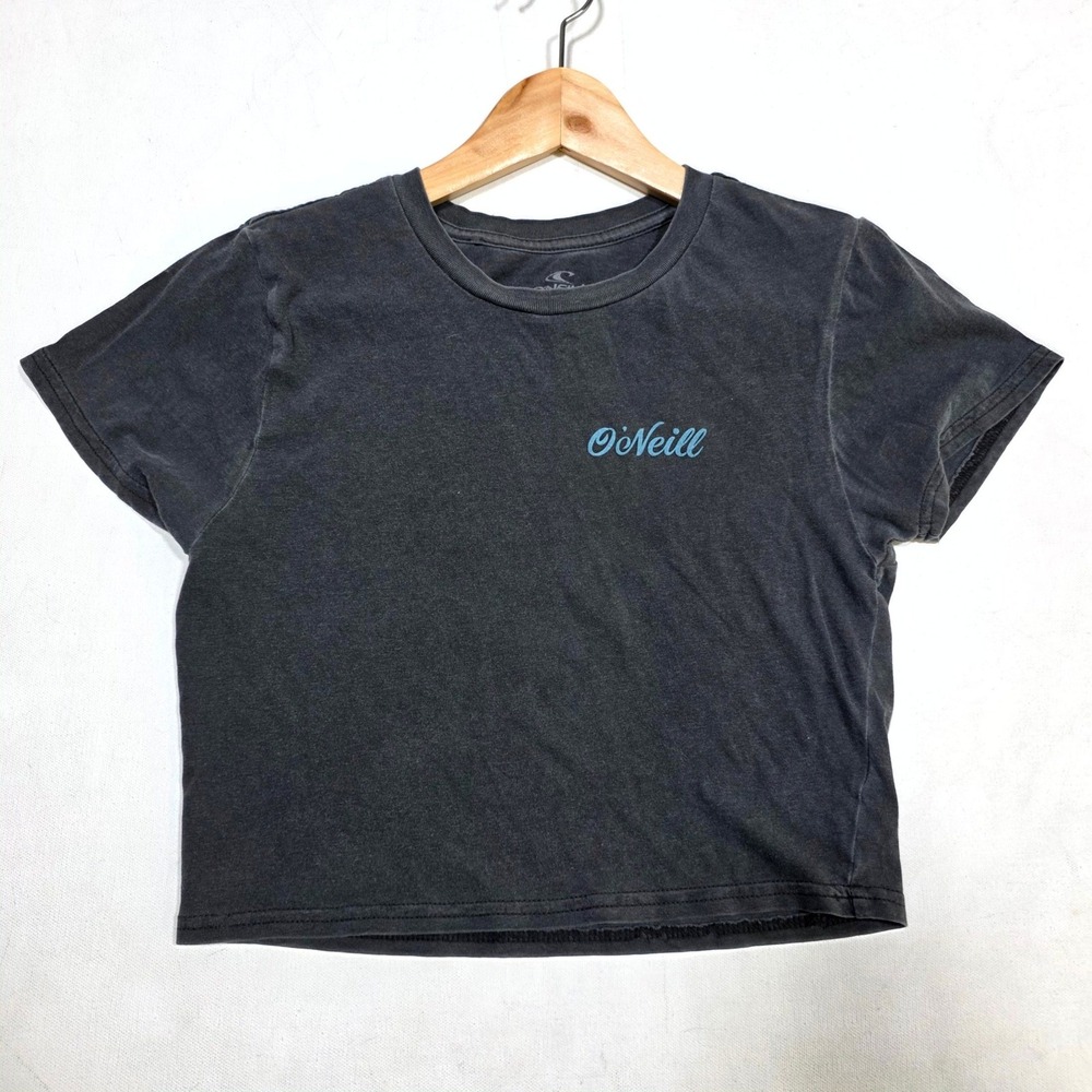 O'Neill Graphic Crop Top Womens Medium Black Surf California Short Sleeve Tee